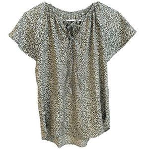 Shein Green and White Patterned Flowy Tie Front Top Size S